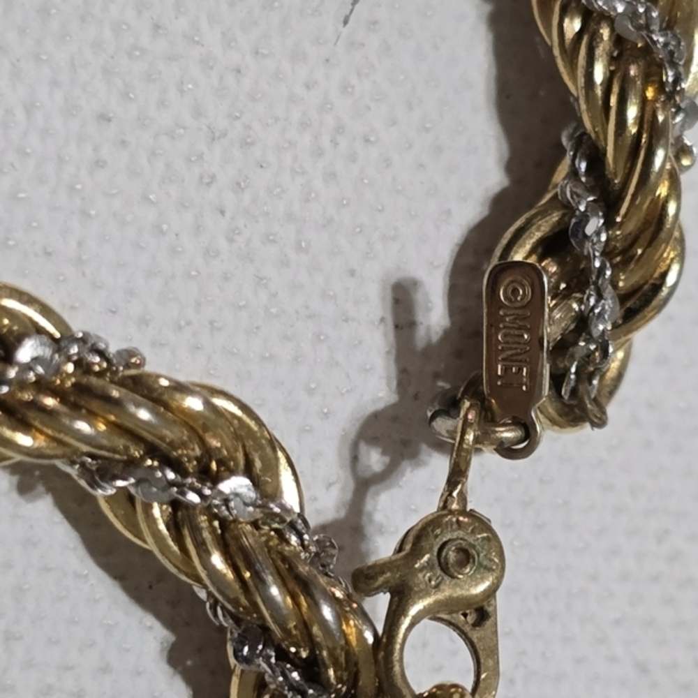 Monet Vintage Gold and Silver Twisted Rope Chain 24" Chunky Necklace - Picture 9 of 11